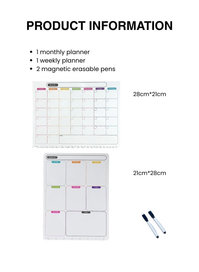 Magnetic Erasable Planner Set - Monthly/Weekly Calendar, To do List, Reminders, doodles, Reusable Fridge Magnet for Home/Kitchen, Message Board, Note Pad, 2 Erasable Pens Included - Image 3